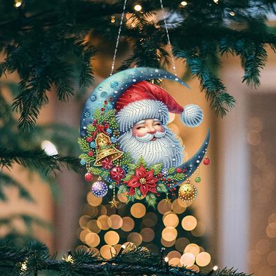 Acryl Sonderform Mond Weihnachtsmann 5D DIY Diamantmalerei Punkte Anhänger Strass Diamantkunst Anhänger für Garten Fensterdeko