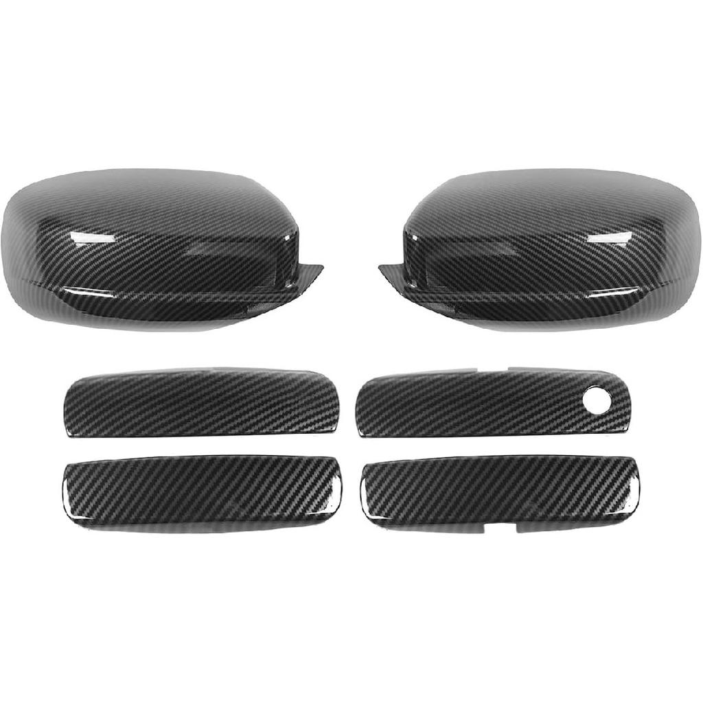 Carbon Fiber Exterior Side View Mirror Covers Caps & Door Handle Covers Trim Fit for 2010-  2024 Dodge Charger
