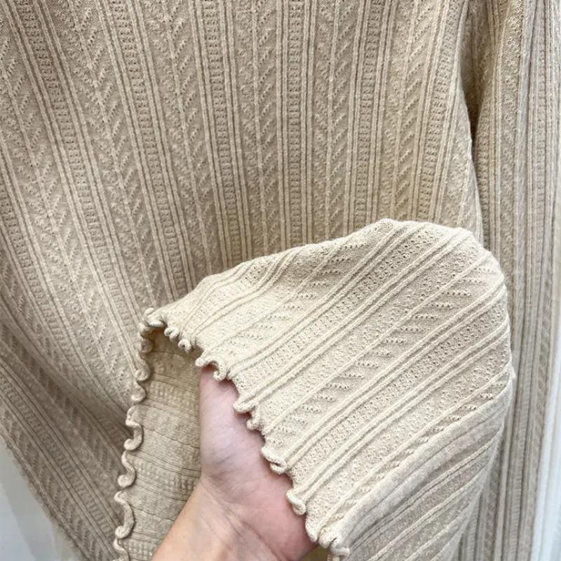Wood-ear Edge Knitted Shirt Half Turtleneck Bottom Shirt Women in Autumn and Winter with Bottom Sweater Women's New Top