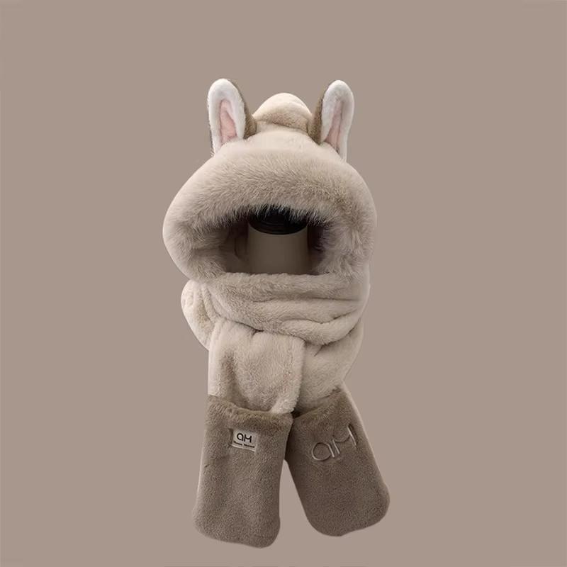 Winter new outdoor fox warm ear protection scarf furry and fashionable one-piece plush hat