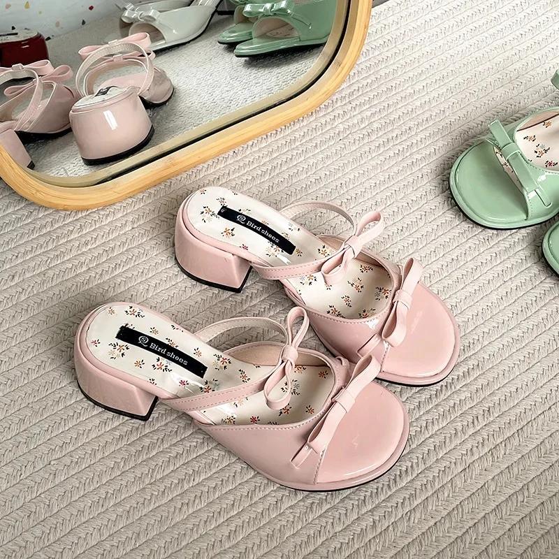 Pink Fairy Tale High Heel Slippers Women's Summer Outdoor Wear New Style Match Skirts Versatile Heightening Sandals