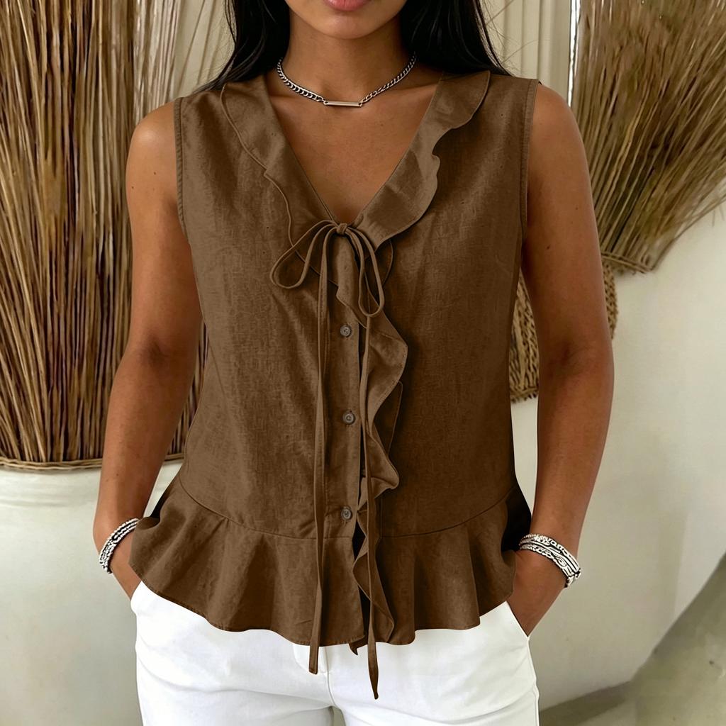 Ladies Camisole Tops UK Button Down Ruffle Hem Vest Tops Women UK Boho Tops for Women Summer Tops for Women UK