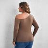 European and American large-size women's clothing new slanted shoulder off-the-shoulder top women's slim waist and thin versatile long-sleeved T-shirt