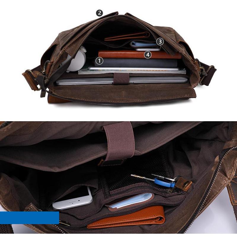 Vintage Crazy Horse Leather Men's Bag - Waxed Canvas Handbag, DSLR Camera Crossbody Bag, Men's Shoulder Messenger Bag 5313#