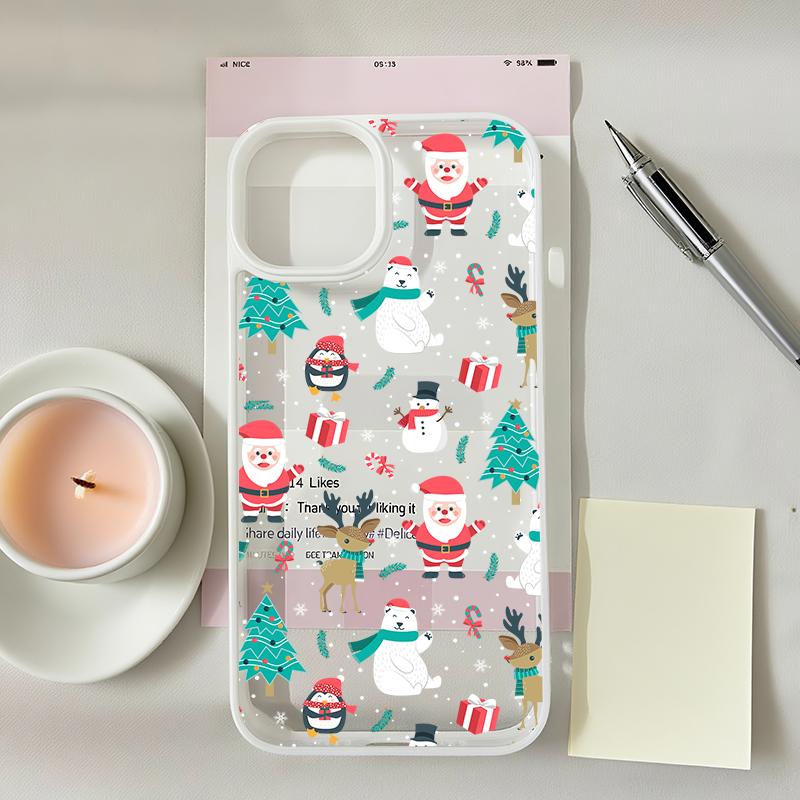 

Christmas Tree Snowman Phone Case For iPhone 16 15 17 14 13 12Mini 11 Pro Max XS XR 17 Air Snowflake Shockproof Clear Cover Bag For iPhone 11 Pro