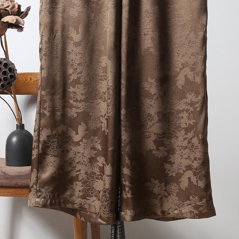 Dámské kalhoty s vysokým pasem, žakárové, s rovnými nohavicemi - Volné, zeštíhlující, ležérní jarní/letní oblečení pro ženy středního věku.