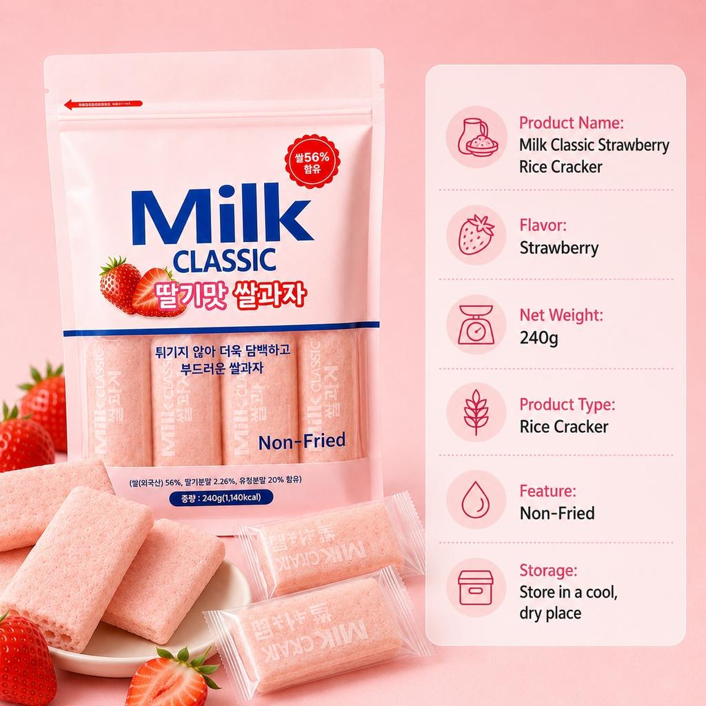 Cracker di Riso al Latte Fragola Classico 240g