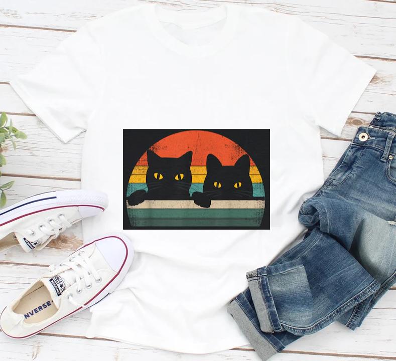 Black Cat Vintage Retro TShirt Retro Vintage Black Cats 80s Style Cat Owner Funny Cat Face 70s Black Cat Halloween Shirts