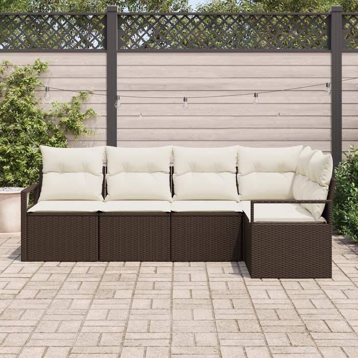 VidaXL Ensemble de Canapés de Jardin 5 Pièces avec Coussins Bruns en Poly Rotin 3346378