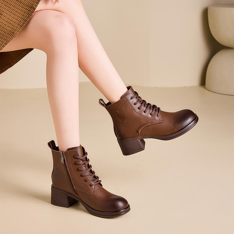 New Autumn and Winter Shoes Women's Chunky Heel Retro Boots Thick-soled Ankle Boots
