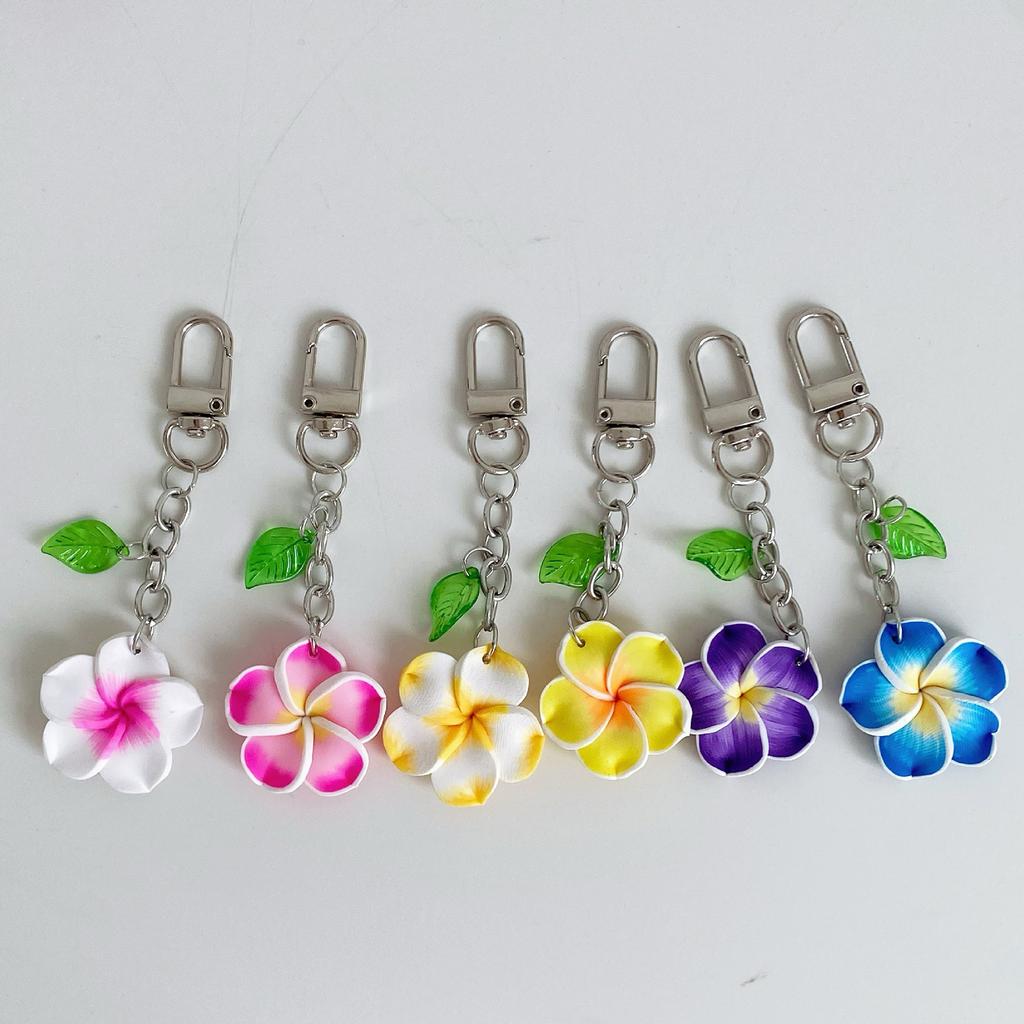 Sweet Frangipani Floral Pendant Keychain Cheerful Sunflower Key Ring Bag Decoration Gift For Women Girls Friend