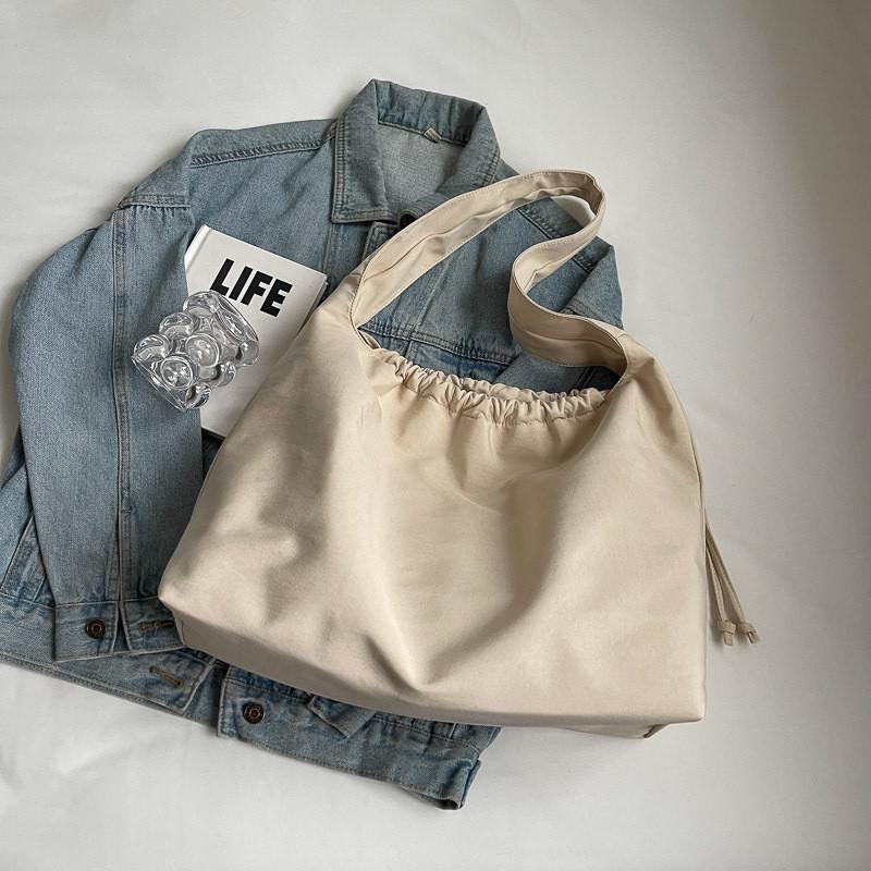 IELGY Fashion Simple Underarm Bag Casual Drawstring Canvas Large Capacity Tote Bag