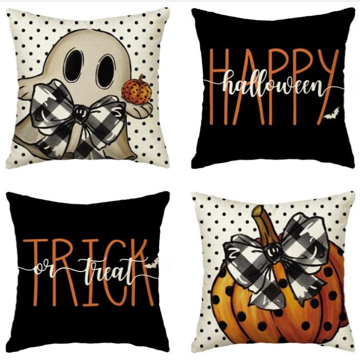 Halloween Decoration Pumpkin Ghost Linen Throw Pillow Cover Car Sofa Lumbar Pillow Cushion