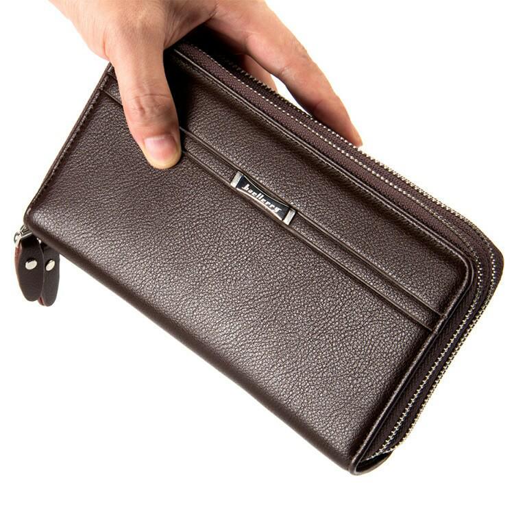Men's High-Capacity Luxury Wallet and Phone Bag with Double Zipper and Multiple Card Slots