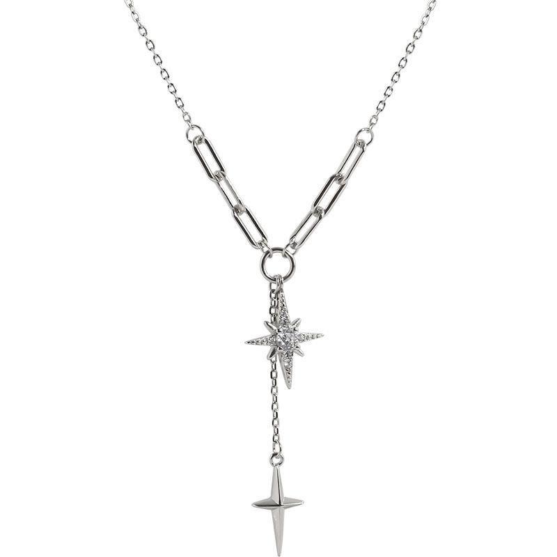 Layered Chain Necklace with Star Pendants Adjustable Length Metal Link Chain Fashion Jewelry for Women and Girls