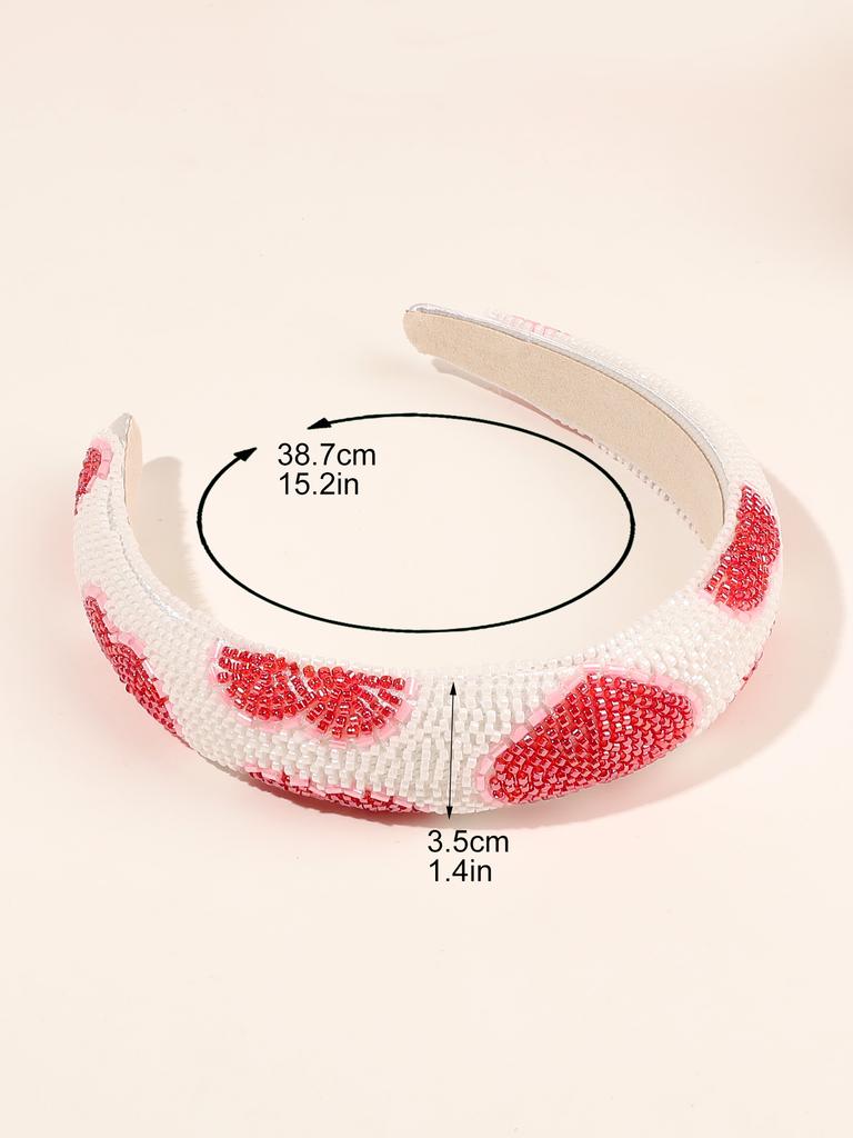 1Pcs Red White Fashion Heart Headband for Women,Bling Crystal Beaded Padded Hairband Cute Valentine's Day Gifts Hair Accessories