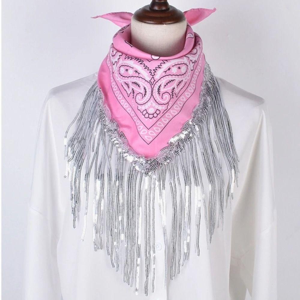 Cowboy Style Cowgirl Bandanas Tassel Trim Neckerchief Western Accessory Women Bandanas