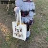 WTEMPO Halloween Canvas Bag Halloween Treat Bag Bat & Spider Web & TRICk OR TREAT Printed Bag Creative Soft Festival Handbag & Single-shoulder Bag