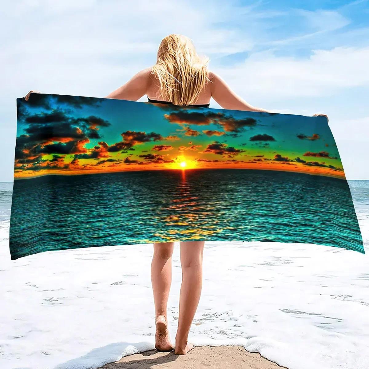 

Beach towel sunset ocean pattern sunscreen windproof suitable for beach pool camping travel beach blanket W40*H60(CM)