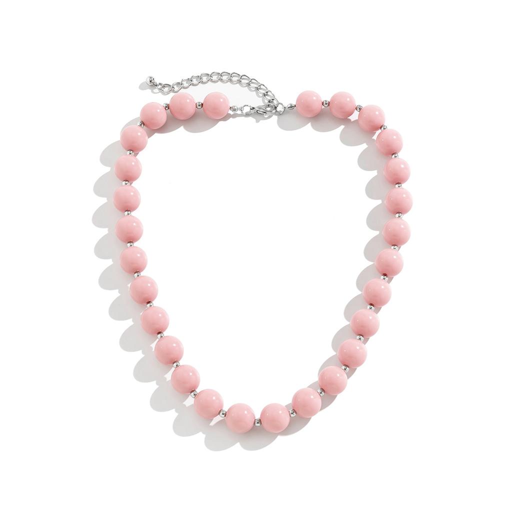 New Fashion Niche Personality Design Pink Acrylic Bead Chain Necklace for Men