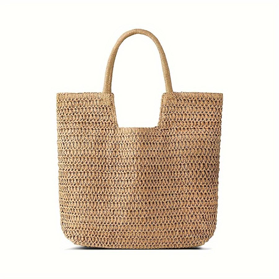 1pc Women's Handwoven Straw Beach Tote Bag, Summer Sisal Woven Shoulder Handbag, Large Vacati Carryall