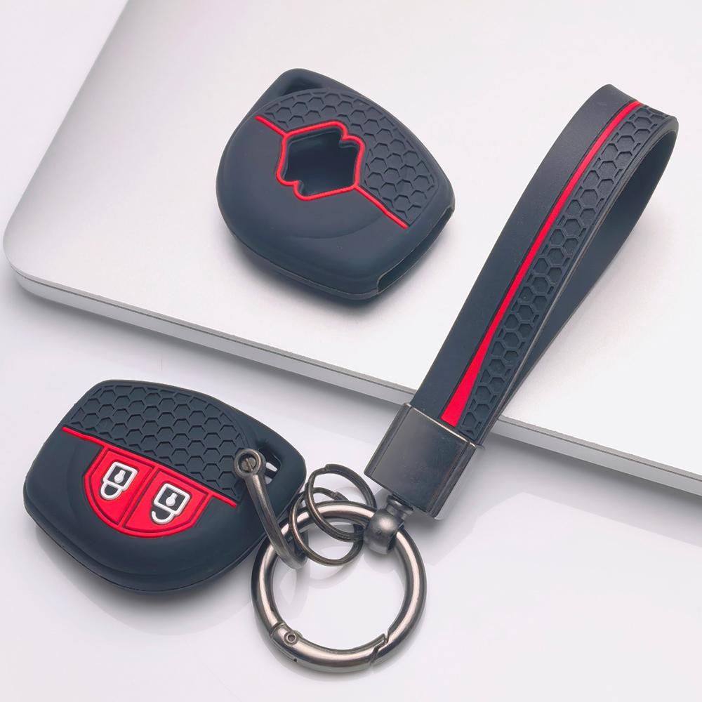 Silicone Remote Key Cover for Suzuki Swift Alto Jimny SX4 Vitara Ignis Celerio with Keychain Honeycomb Texture Metal Keychain Remote Key Protector