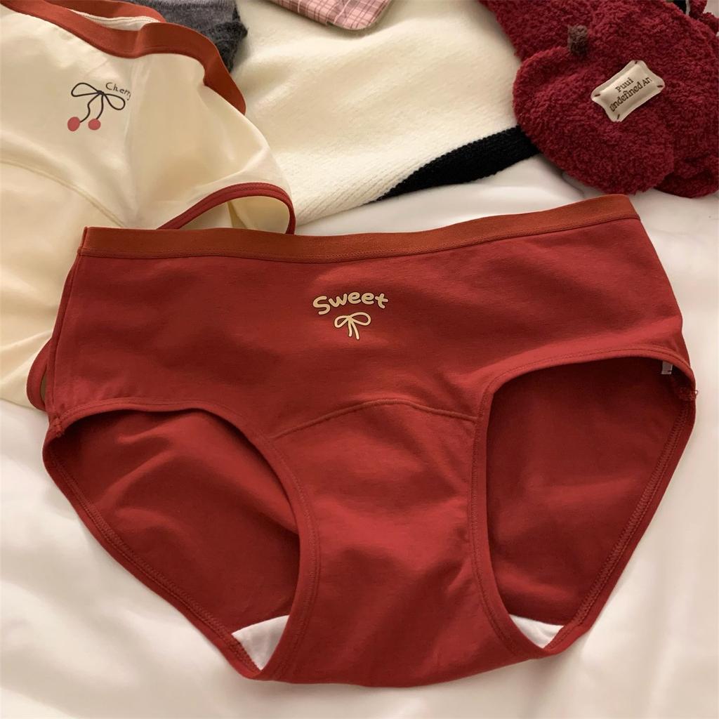 Girl Spring and Autumn Wedding Red New Cotton Extension Antibacterial Crotch Waist Triangle Briefs