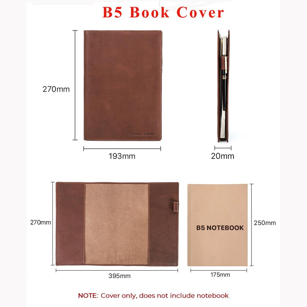 Retro Genuine Leather Book Cover Sleeve Protector with Pen Holder Business Notepad Notebook Book Case Office School Supplies