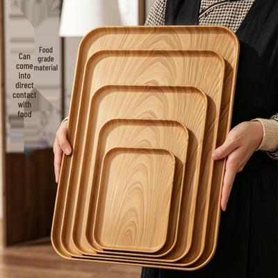 Rechteckige Teeschale mit Holzmaserung für Tassen und Dessertteller
