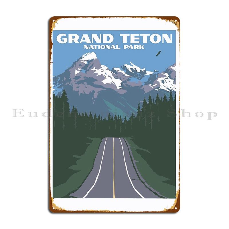Grand Teton Vintage Travel Poster Metal Plaque Character Cinema Kitchen Garage Wall Cave Tin Sign Poster 20X30CM