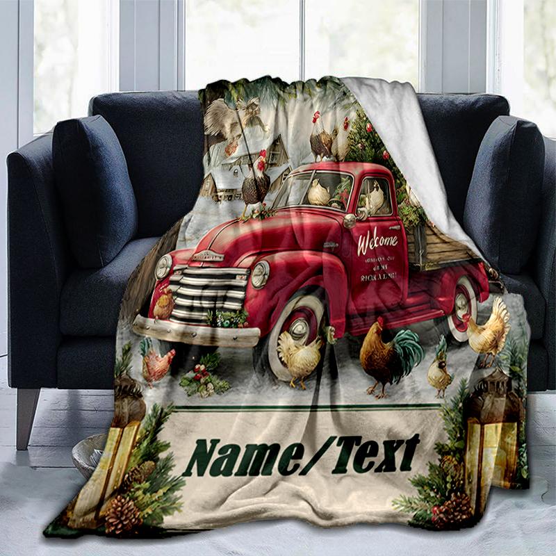 1PC Custom Name Christmas Truck Decorations outdooor Flannel blankets Throw Blanket All-Season Throw Gift Bedspread for Couch, Bed, Camping Holiday Bi