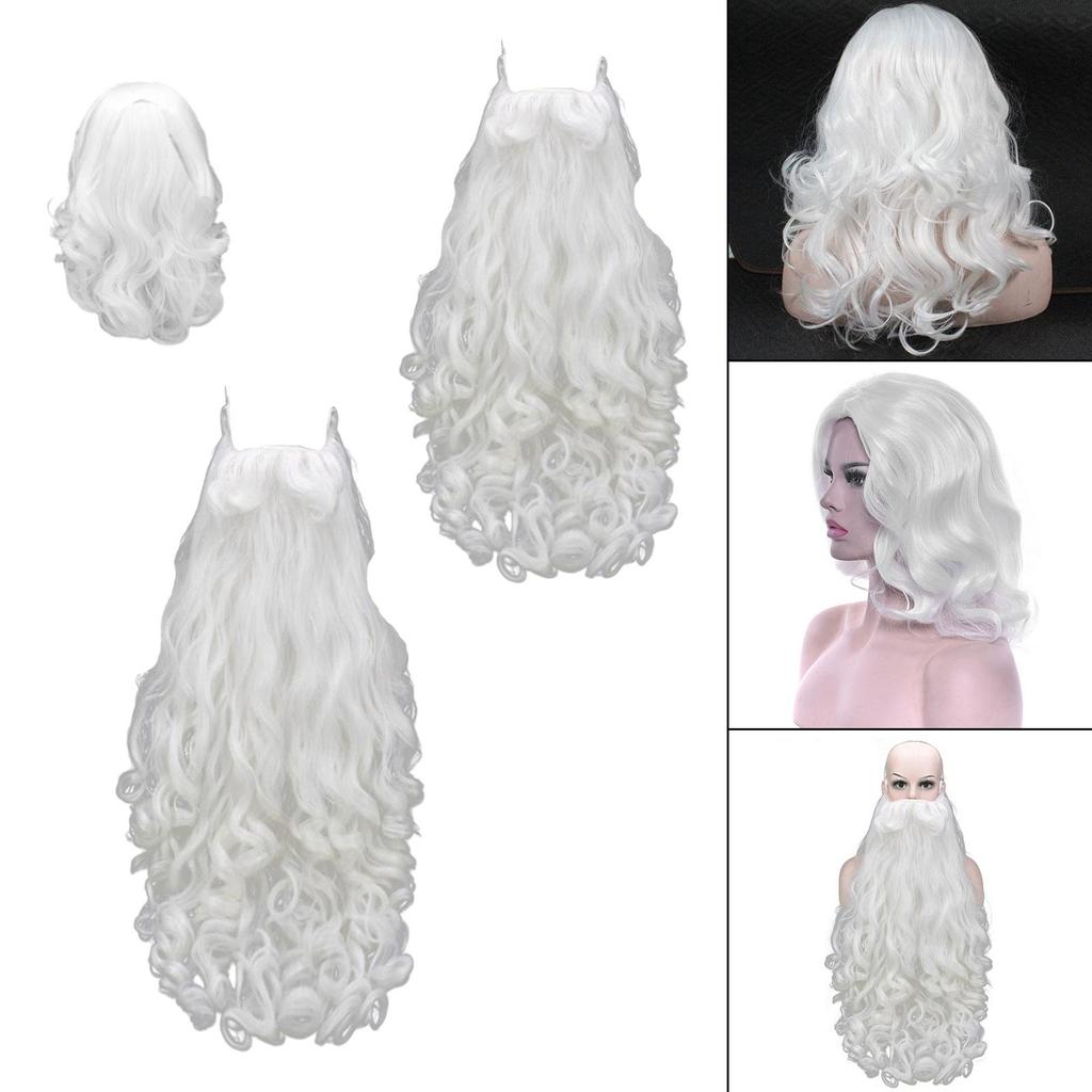 Santa Claus Wig And Beard Cosplay Christmas White Curly Hair for Stage