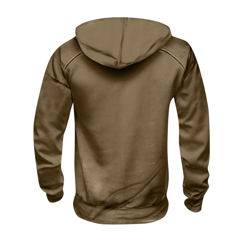 Men's Hooded Solid Color Sweater, European And American Youth Sports Multi Pocket Patch Leather Sweater Jacket