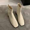 Autumn and winter new minimalist and comfortable square head versatile low-heeled Martin boots women's rear zipper flat-bottomed thin boots