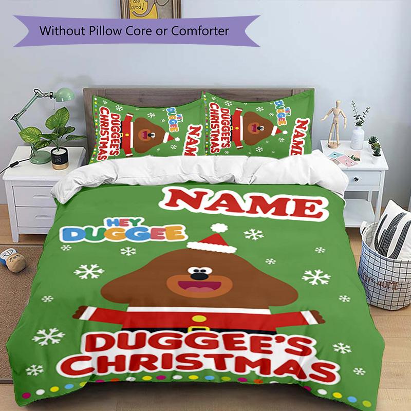 3pcs Hey Duggee2 Cover Set - Personalized Name, HD Printed Bedding with 1 Cover and 2 Pillowcases - Perfect for Home Decor, Easy Care