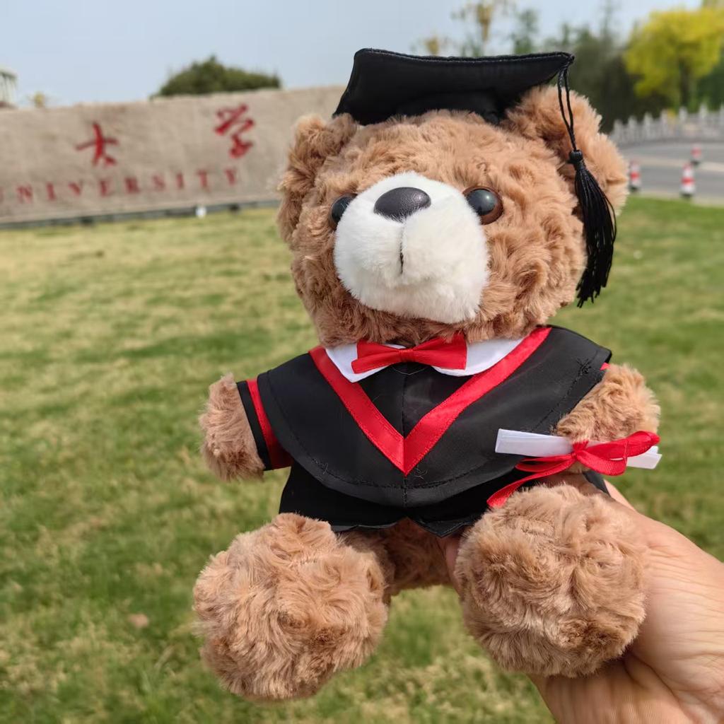 Graduation Bear Student Doctoral Student White Khaki Bear Doll Twisted Flower Plush Bear College Student Souvenir