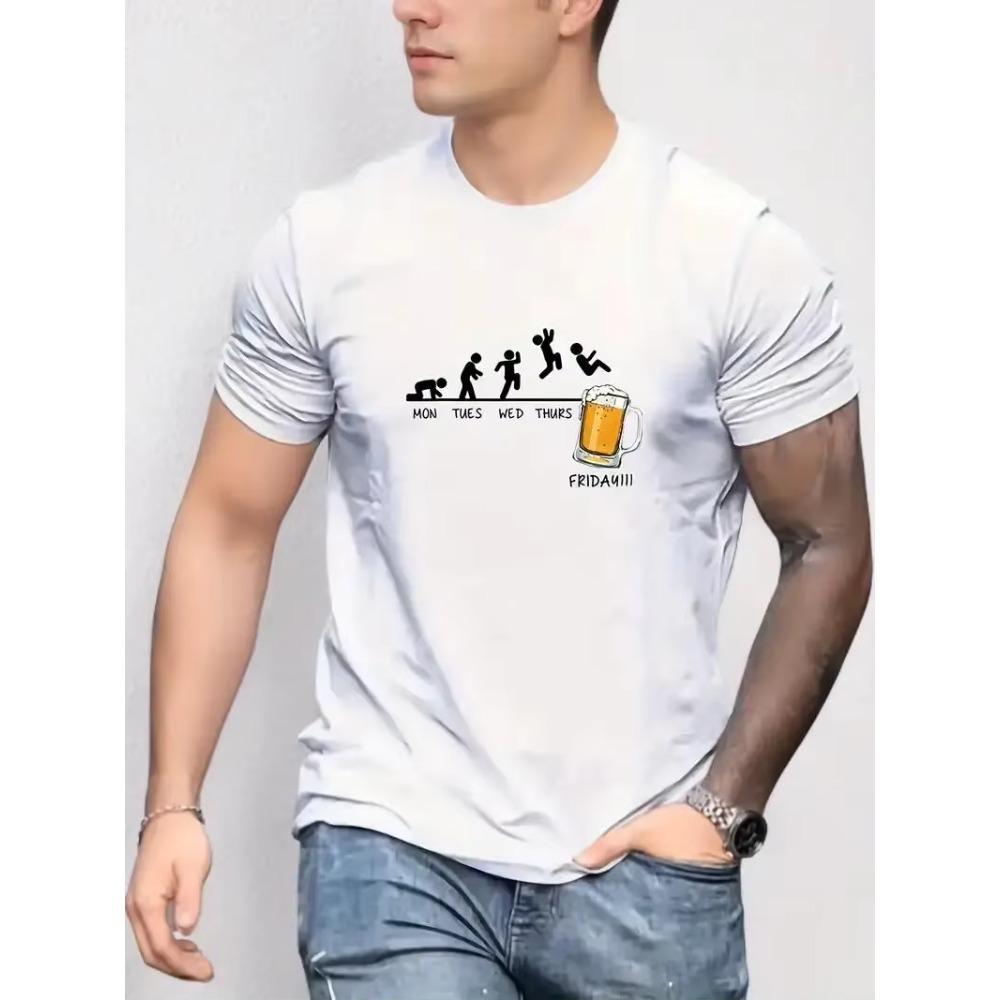 

Прыжки в футболке с принтом пива, мужская повседневная уличная футболка с эластичным круглым вырезом для лета XXXXXL белый