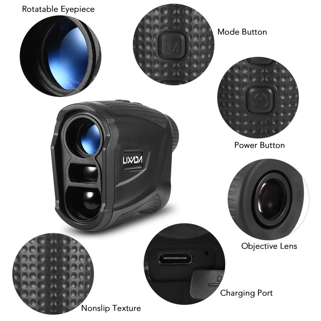Lixada Golf Rangefinder 656 Yards Range Rechargeable Distance Meter Speed Tester 6X Magnification