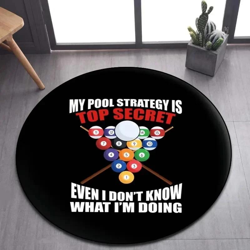 Billiard Clock Print Round Carpet Soft Area Rug for Bathroom Bedroom Living Room Doormat Gaming Chair Decor Non-Slip Floor Mat