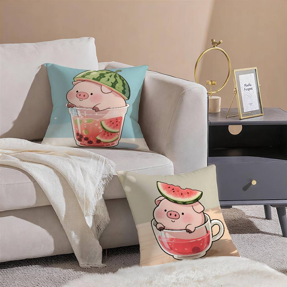 Cute Pig Summer Surprise Pillow Case Comfort Sofa Bed Silky Elegant Invisible Zipper Decorative Cushion Cover