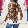 Women Plus Size Asymmetric Cutout Neck Cold Shoulder Long Sleeve Christmas Cowboy Boot Print Top