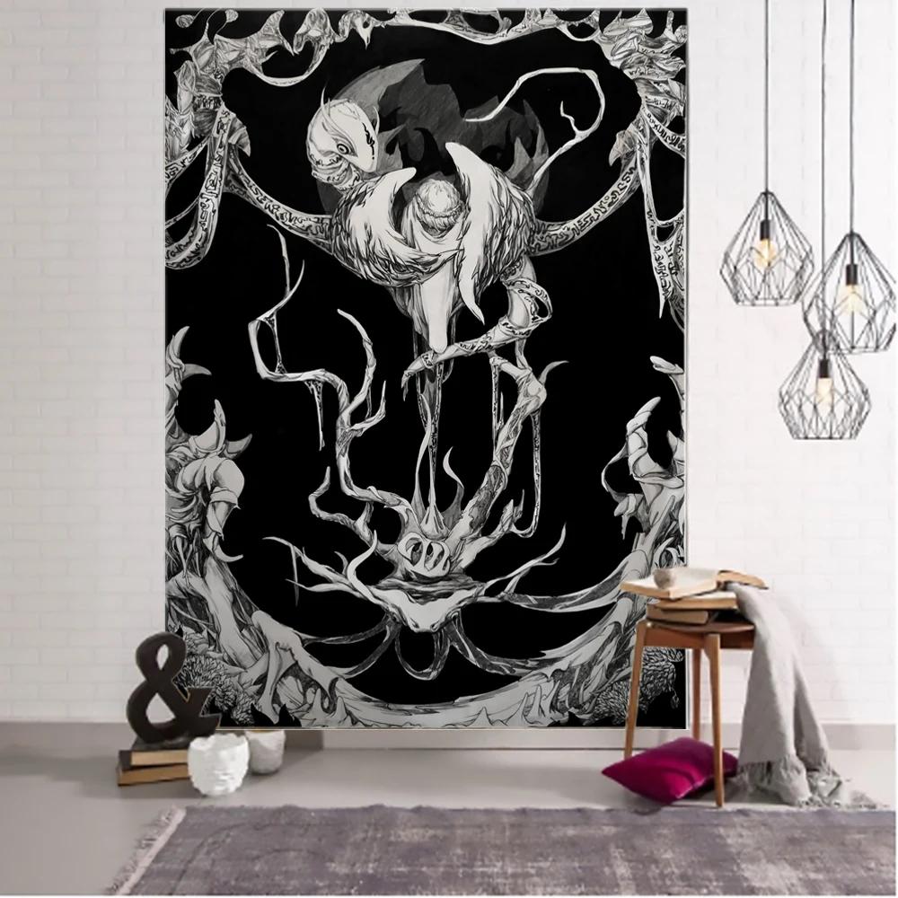 Witchcraft Tarot Tapestry Wall Hanging Black Khaki Sun Moon Starry Universe Geometric Pattern Dormitory Home Decoration Curtains