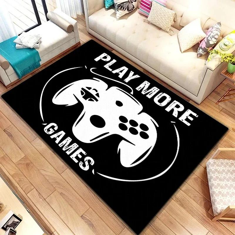 Gaming Esports Carpet Black Controller Pixel Design Non-Slip Floor Mat for Kids Playroom Bedroom Gaming Room Home Decoration