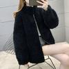Winter Lady Coat Thickened Double-sided Faux Fleece Solid Color Stand Collar Neck Protection Letter Decor Long Sleeves Keep Warm Outdoor Travel Jacket