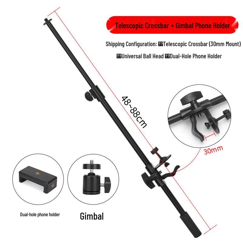 Telescopic Desktop Floor Stand with Adjustable Microphone & Phone Clip for Live Streaming