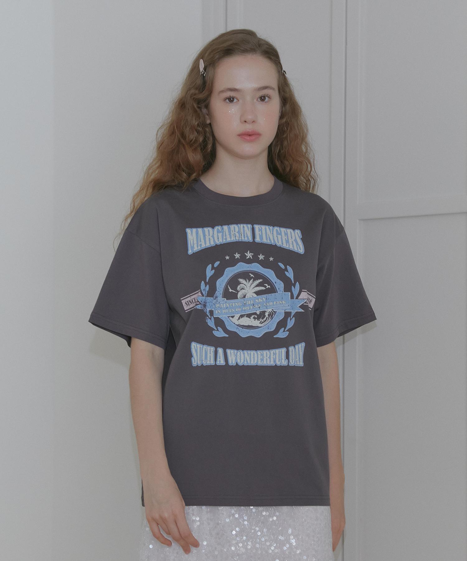 Margarine Fingers Palm Tree Boxy T-Shirt (Charcoal)