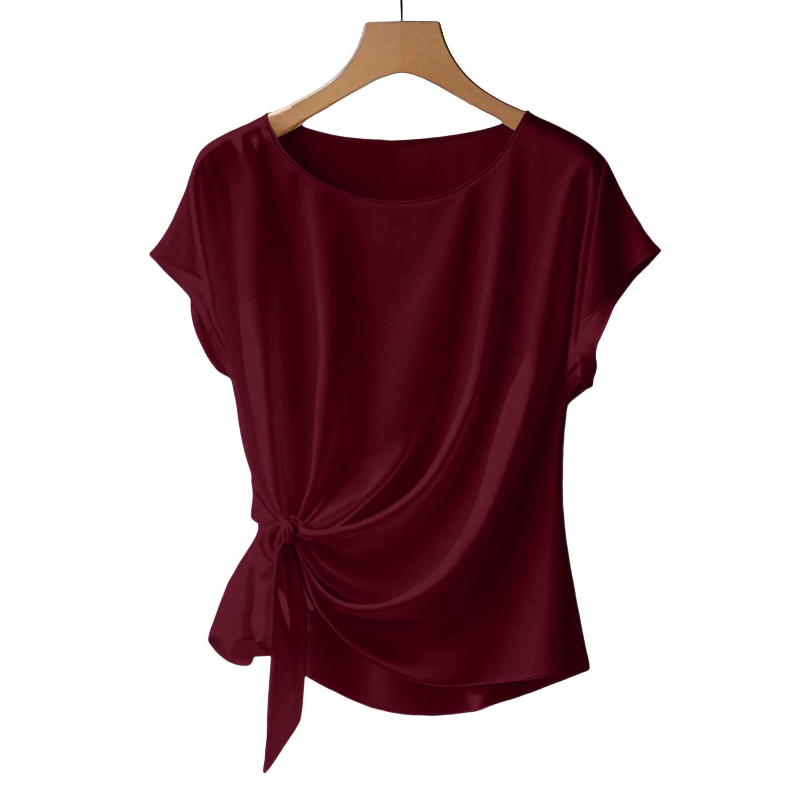 

Womens Spring Tops Short Sleeve Side Tie Blouse Summer Shirts for Women Casual Loose Fit Womens Summer Shirts for Daily Wear XL винний