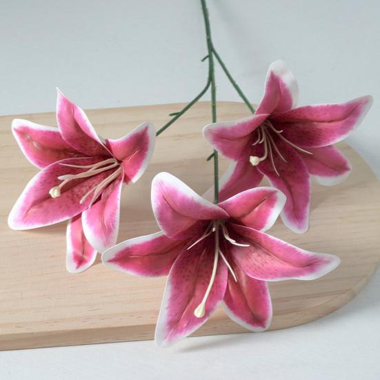 Artifical Lily Flowers with 3 Heads Full Bloom Real Touch Long Stem Fake Lily Bouquet for Home Hotel Flower Arrangement Wedding Party Decor