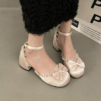 Fashion New Thick High Heels Pumps Women Mary Jane Shoes Elegant Buckle Strap Office Career Party Dress Shoes Straps Bow Party Shoes