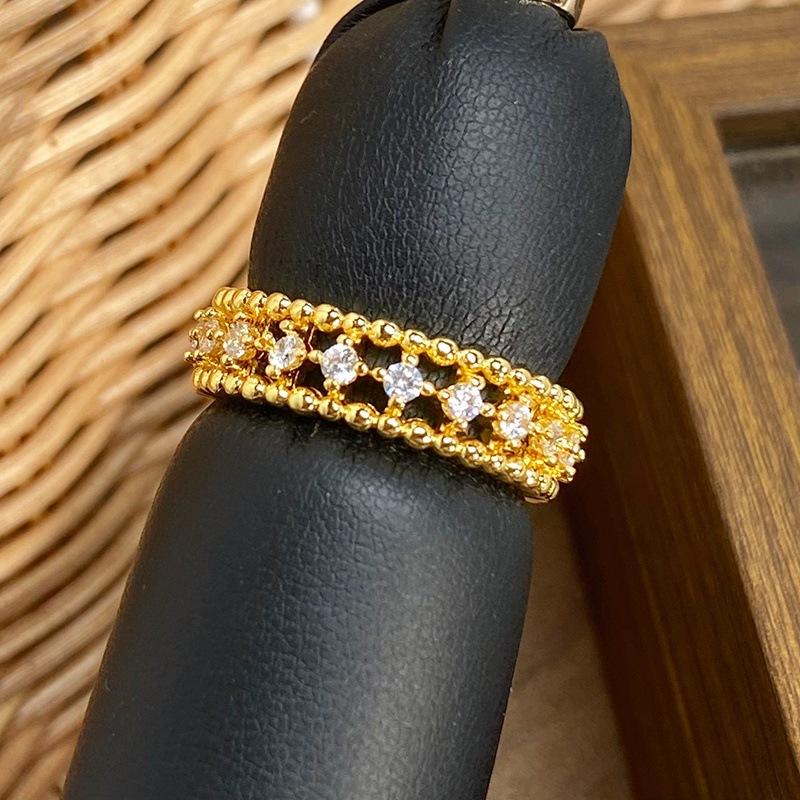 [Golden Diamond Dream] Medieval Vintage Narrow Version Full Of Diamonds Zir*****Pen Ring Geometric Super Fairy Stacked Ring